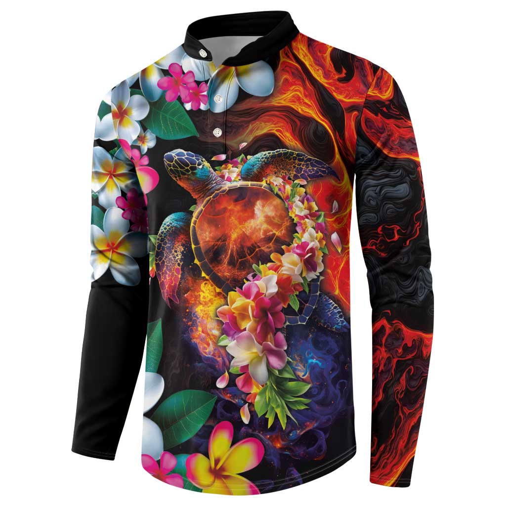 Hawaiian Lei Day Button Sweatshirt Colorful Plumeria and Volcanic Turtle with Abstract Lava Texture LT03 - Polynesian Pride