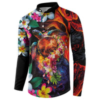 Hawaiian Lei Day Button Sweatshirt Colorful Plumeria and Volcanic Turtle with Abstract Lava Texture LT03 - Polynesian Pride