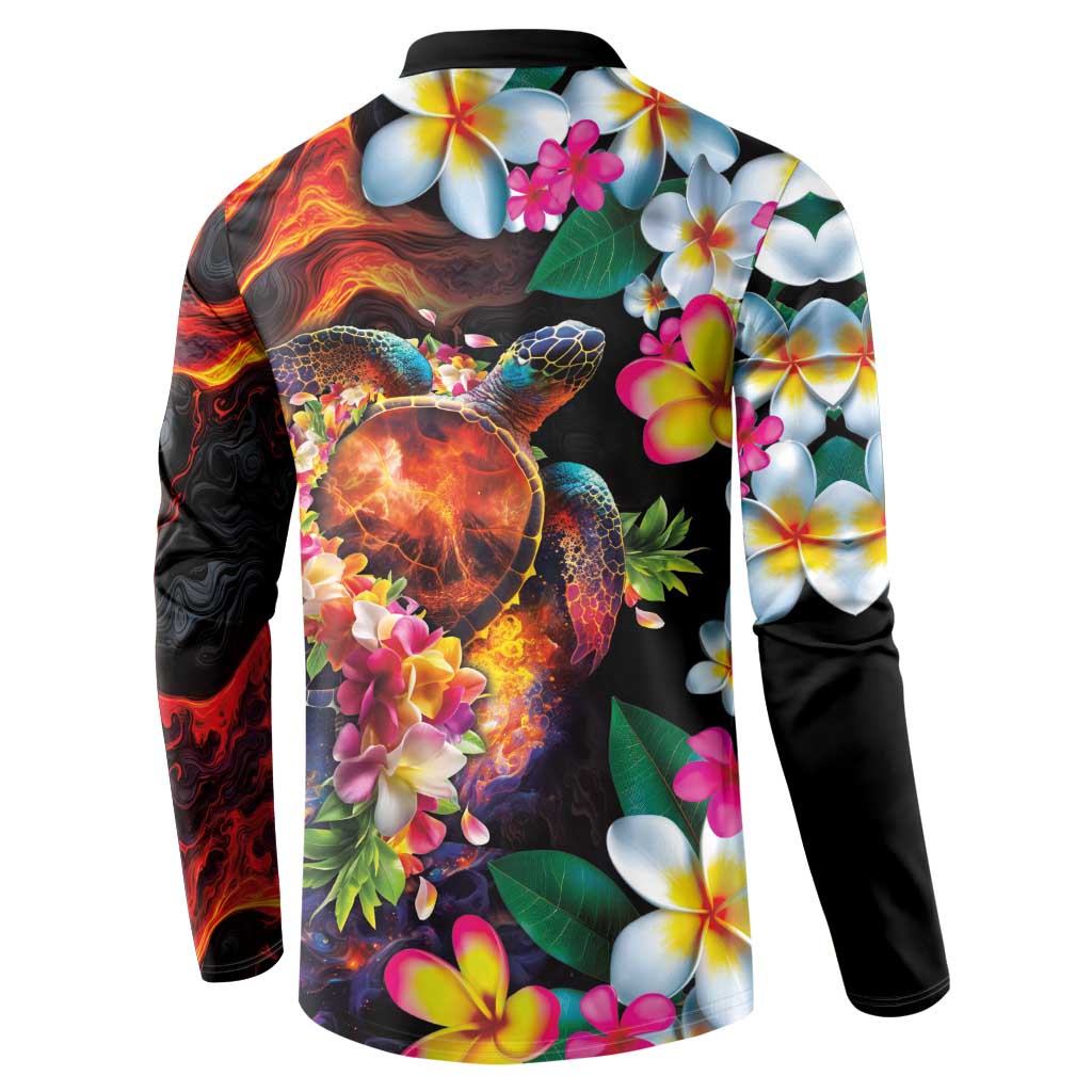 Hawaiian Lei Day Button Sweatshirt Colorful Plumeria and Volcanic Turtle with Abstract Lava Texture LT03 - Polynesian Pride