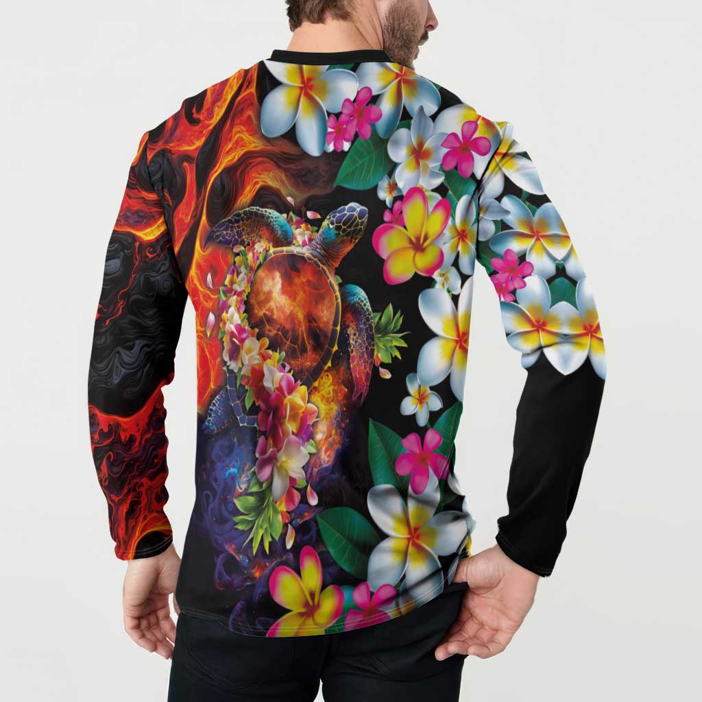 Hawaiian Lei Day Button Sweatshirt Colorful Plumeria and Volcanic Turtle with Abstract Lava Texture LT03 - Polynesian Pride