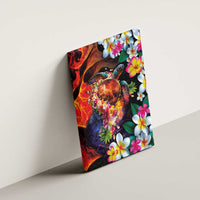 Hawaiian Lei Day Canvas Wall Art Colorful Plumeria and Volcanic Turtle with Abstract Lava Texture