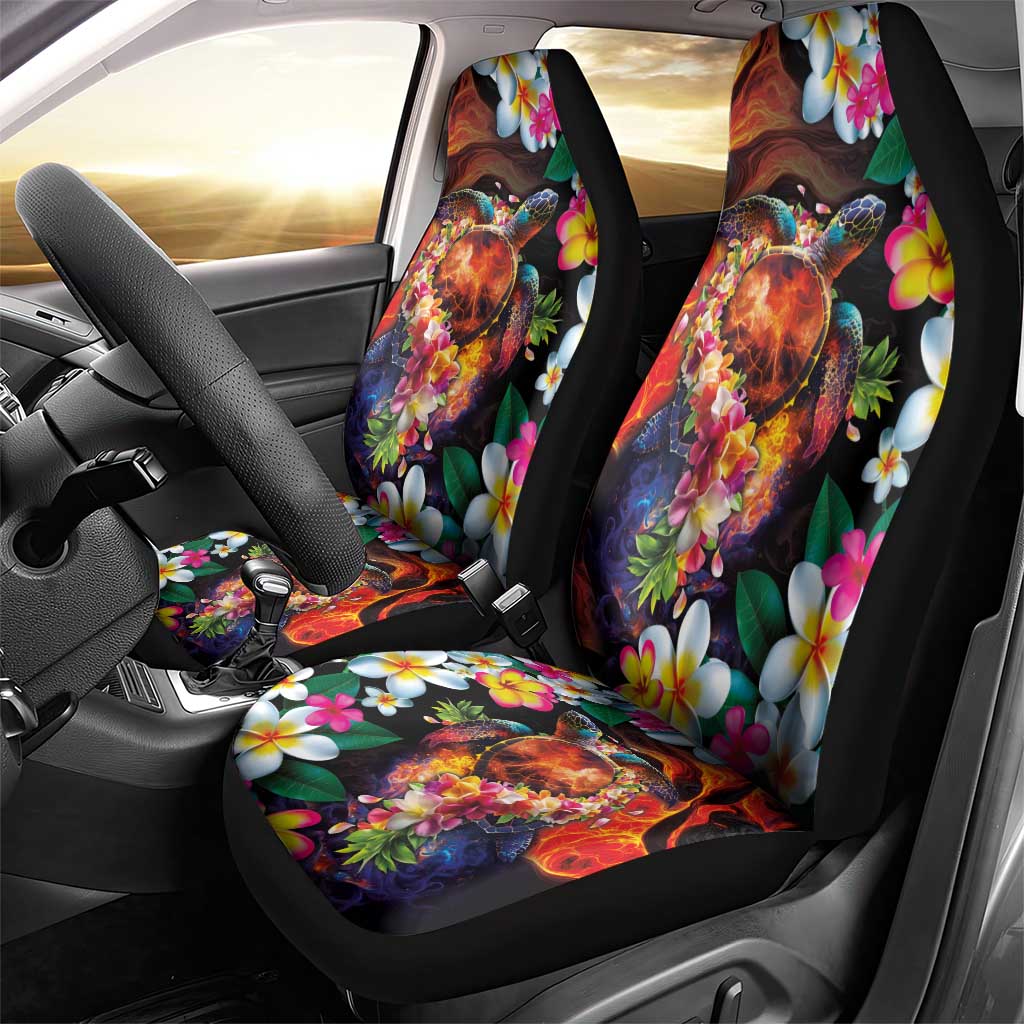 Hawaiian Lei Day Car Seat Cover Colorful Plumeria and Volcanic Turtle with Abstract Lava Texture