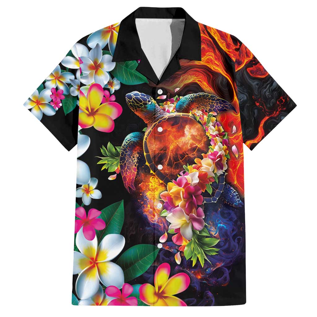 Hawaiian Lei Day Family Matching Tank Maxi Dress and Hawaiian Shirt Colorful Plumeria and Volcanic Turtle with Abstract Lava Texture