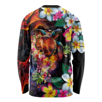 Hawaiian Lei Day Long Sleeve Shirt Colorful Plumeria and Volcanic Turtle with Abstract Lava Texture LT03 - Polynesian Pride