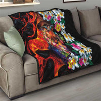 Hawaiian Lei Day Quilt Colorful Plumeria and Volcanic Turtle with Abstract Lava Texture