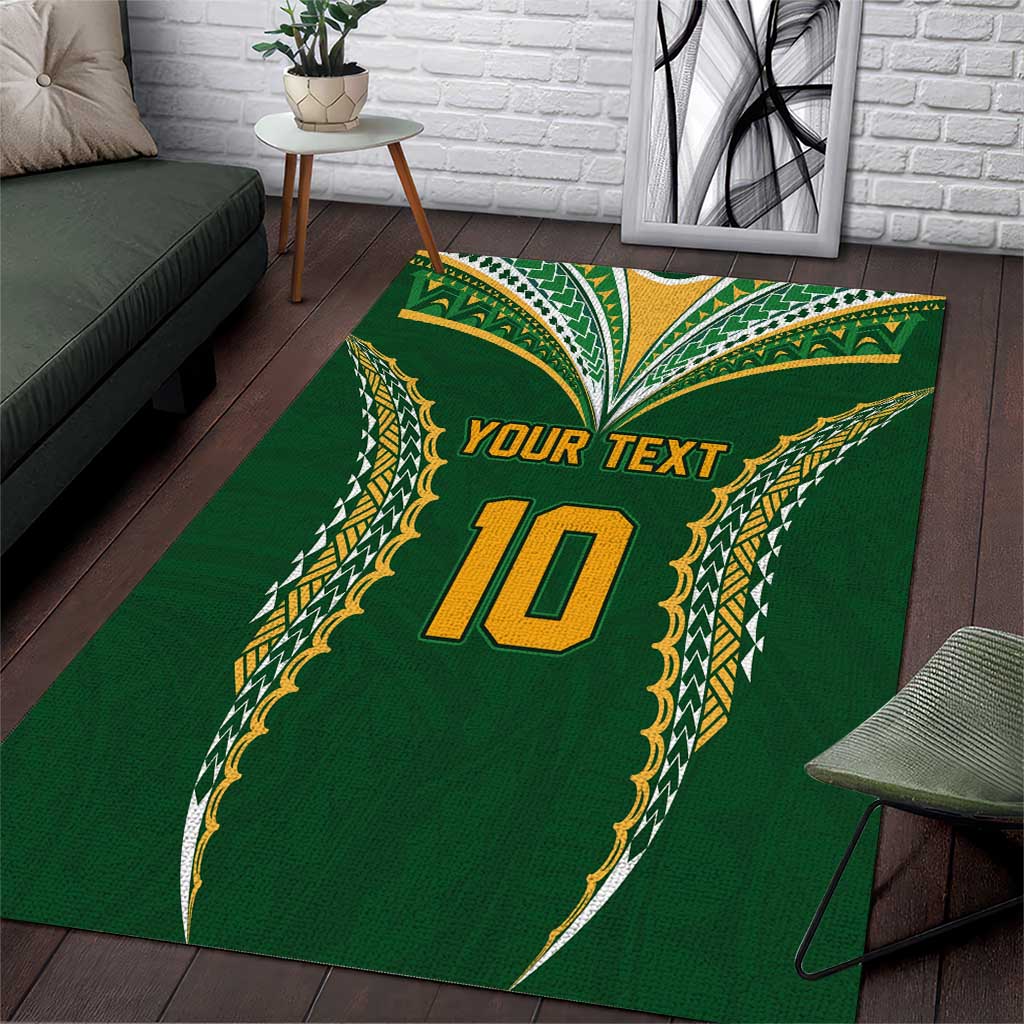 Custom Cook Islands Rugby League Area Rug Tatau Tribal Pattern-Special Edition Green Color