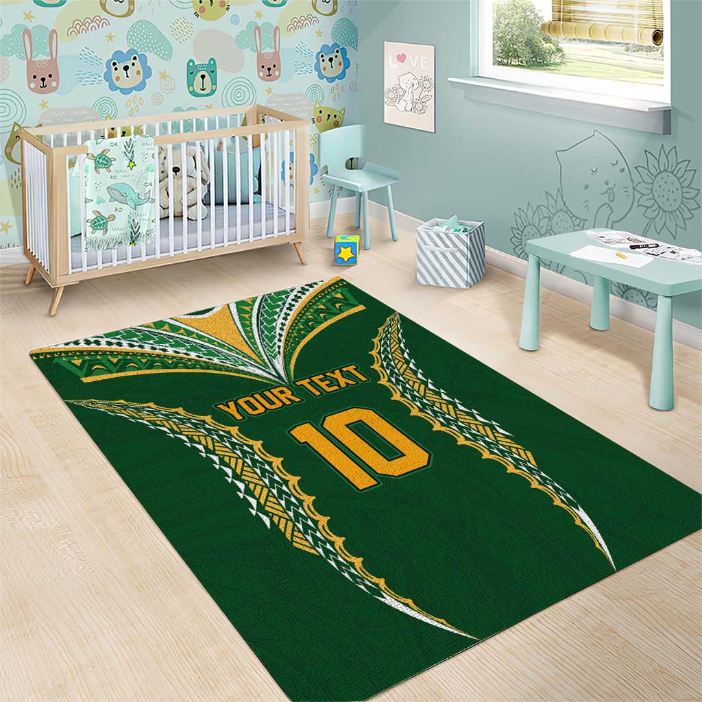 Custom Cook Islands Rugby League Area Rug Tatau Tribal Pattern-Special Edition Green Color