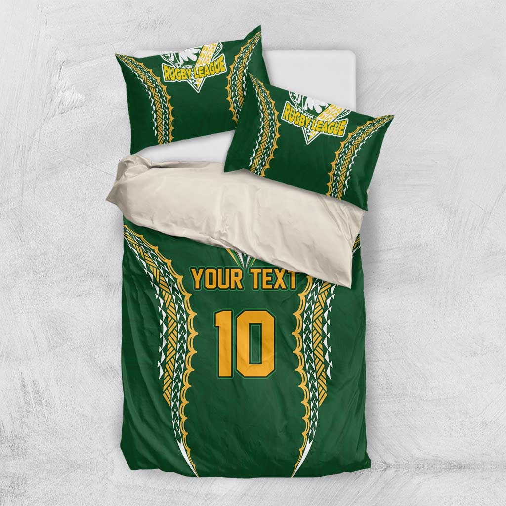 Custom Cook Islands Rugby League Bedding Set Tatau Tribal Pattern-Special Edition Green Color