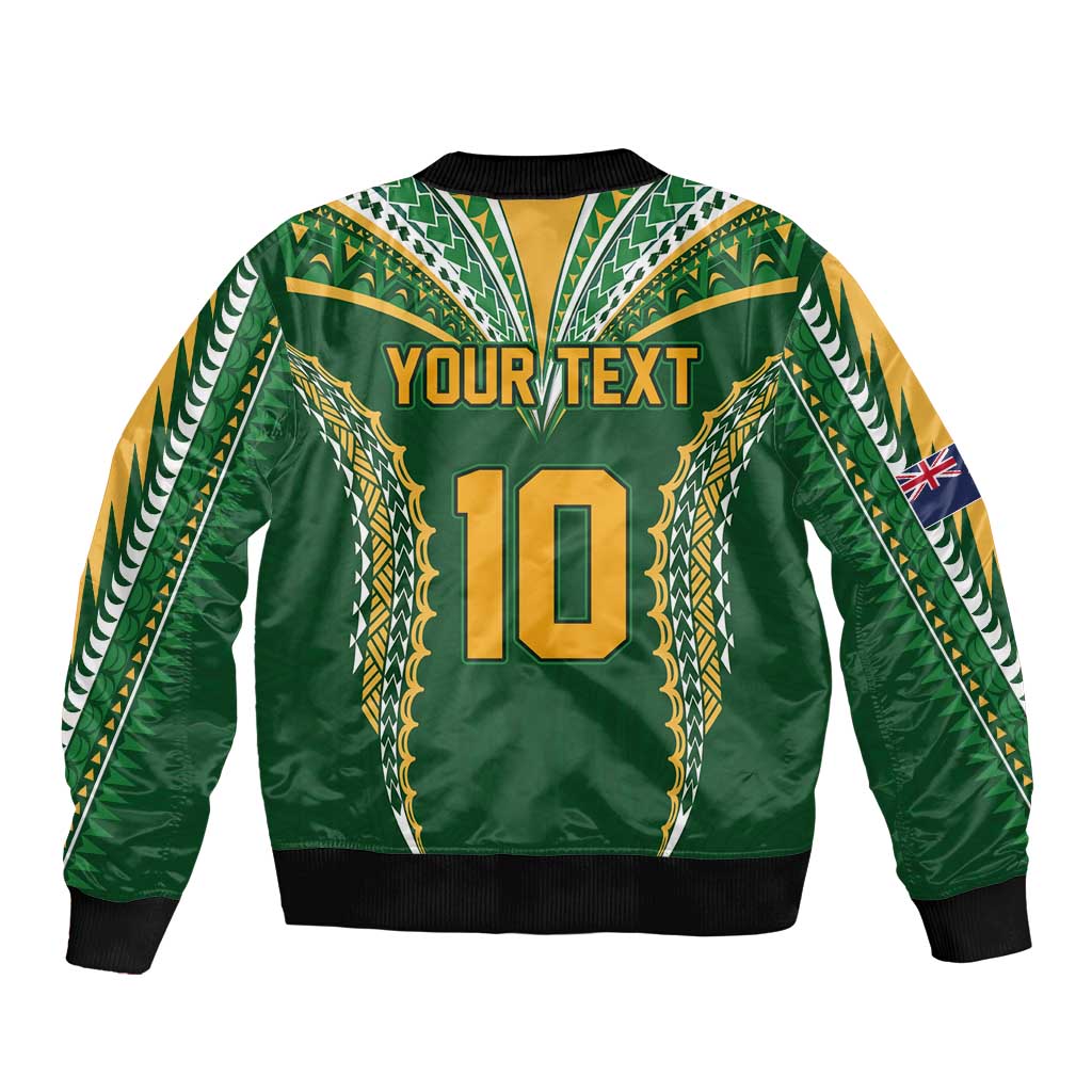 Custom Cook Islands Rugby League Bomber Jacket Tatau Tribal Pattern-Special Edition Green Color