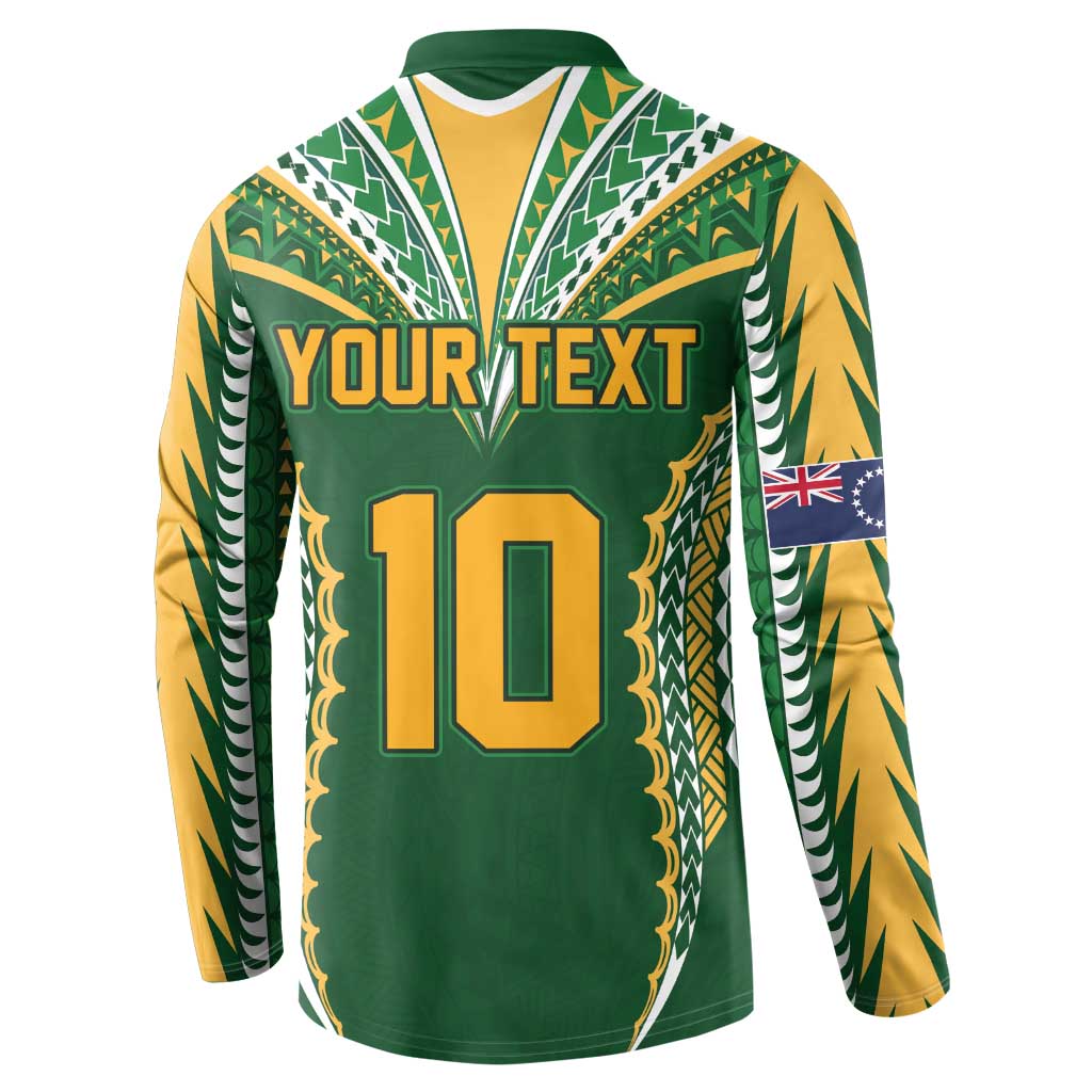 Custom Cook Islands Rugby League Button Sweatshirt Tatau Tribal Pattern-Special Edition Green Color