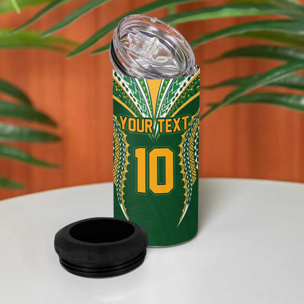 Custom Cook Island Rugby League 2025 4 in 1 Can Cooler Tumbler Tatau Tribal Pattern-Special Edition Green Color