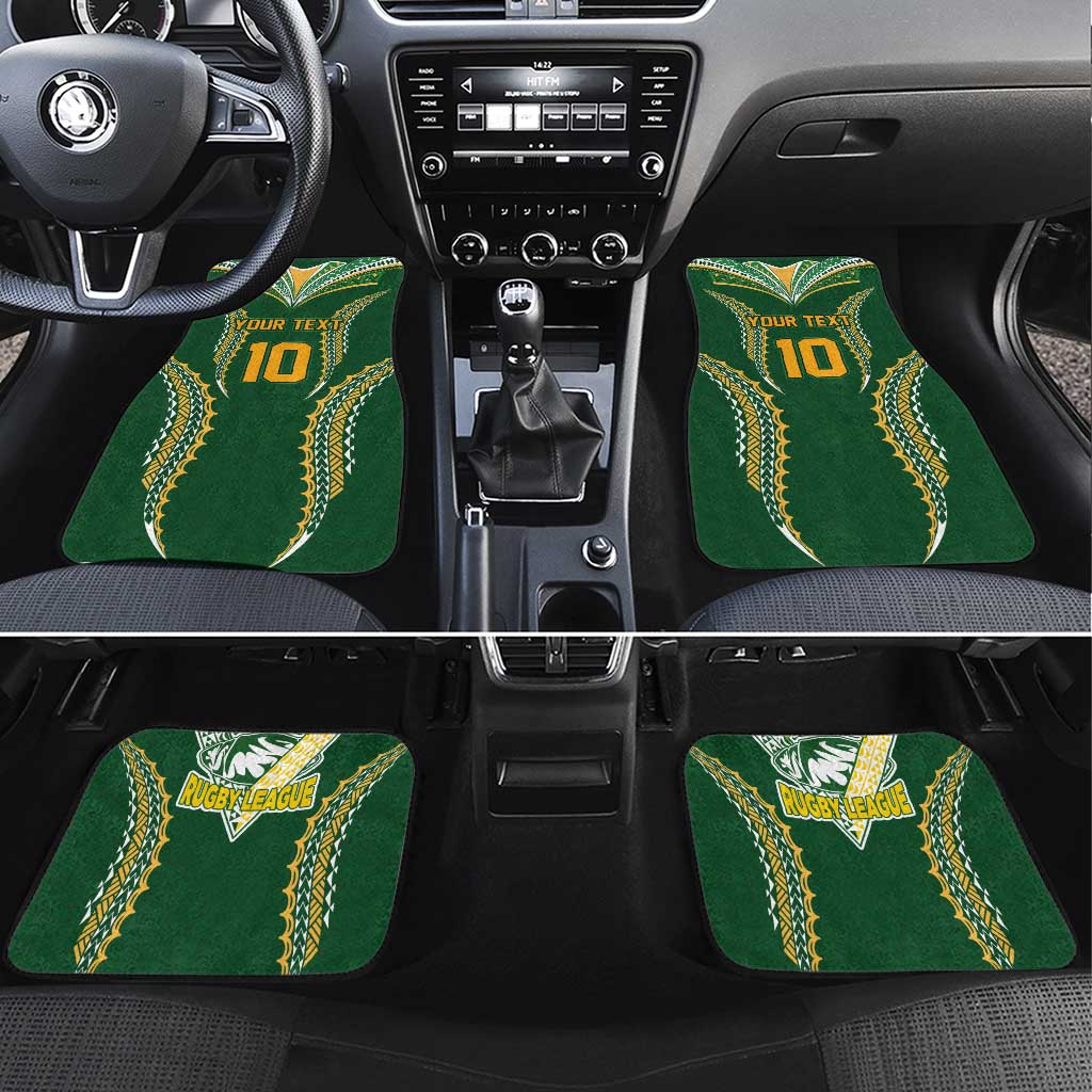 Custom Cook Islands Rugby League Car Mats Tatau Tribal Pattern-Special Edition Green Color
