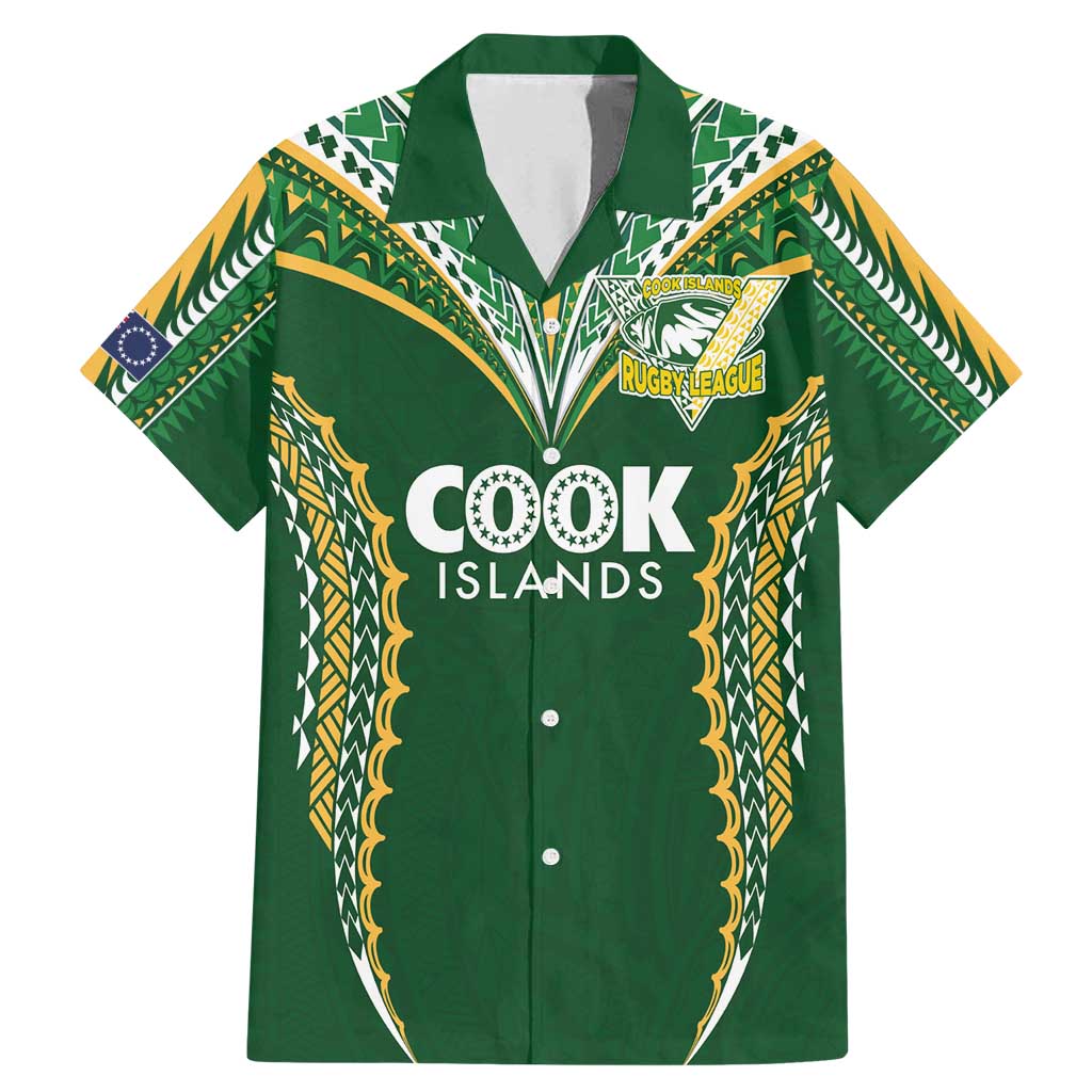 Custom Cook Islands Rugby League Family Matching Mermaid Dress and Hawaiian Shirt Tatau Tribal Pattern-Special Edition Green Color
