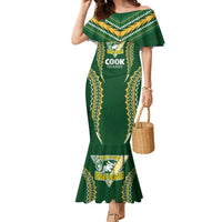 Custom Cook Islands Rugby League Family Matching Mermaid Dress and Hawaiian Shirt Tatau Tribal Pattern-Special Edition Green Color