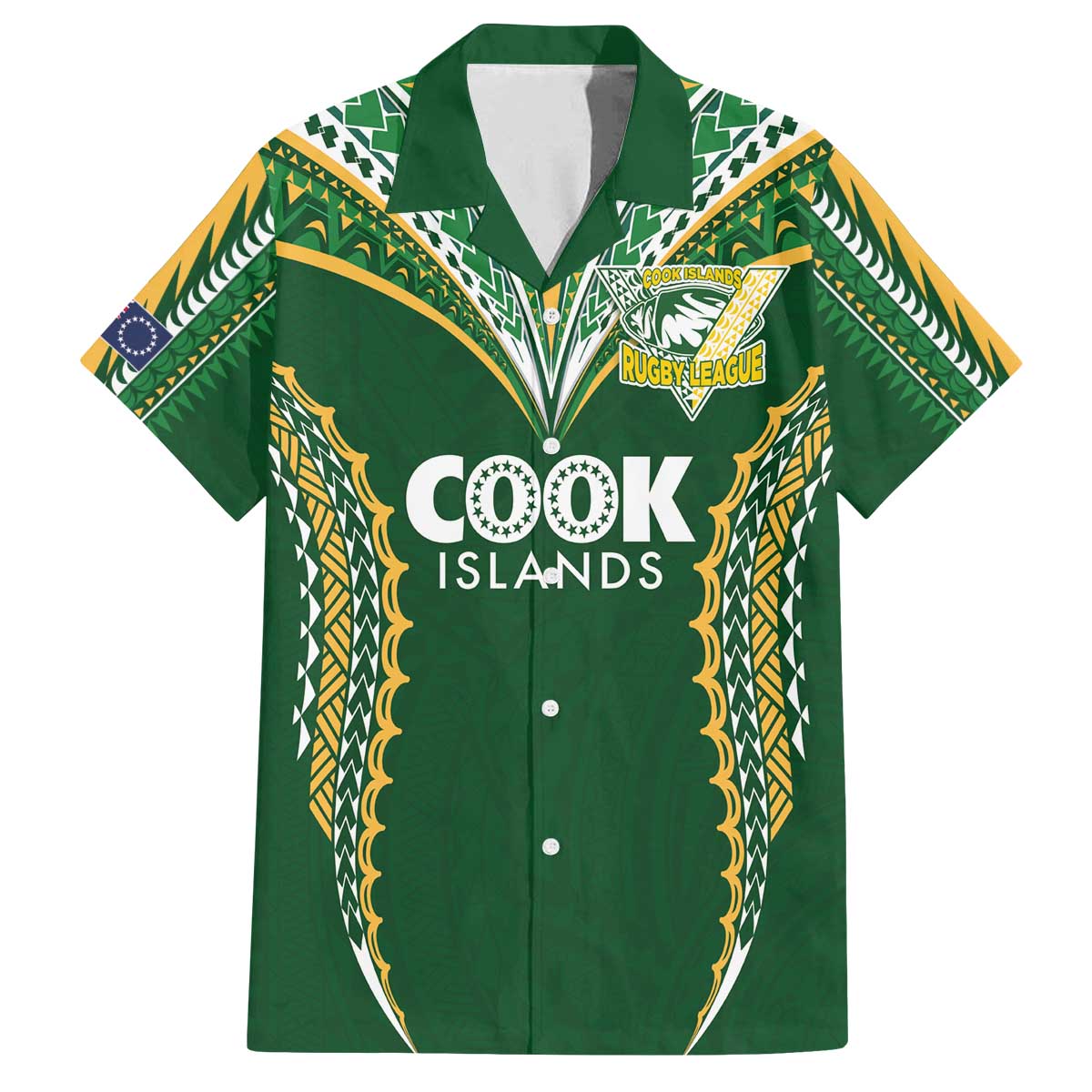 Custom Cook Islands Rugby League Family Matching Off The Shoulder Long Sleeve Dress and Hawaiian Shirt Tatau Tribal Pattern-Special Edition Green Color