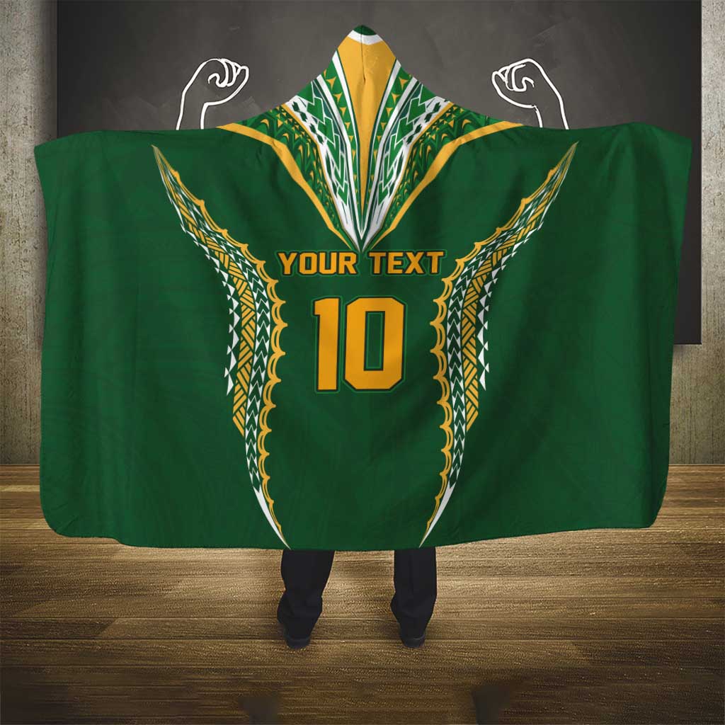 Custom Cook Islands Rugby League Hooded Blanket Tatau Tribal Pattern-Special Edition Green Color