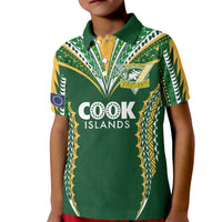 Custom Cook Islands Rugby League Kid Polo Shirt Tatau Tribal Pattern-Special Edition Green Color