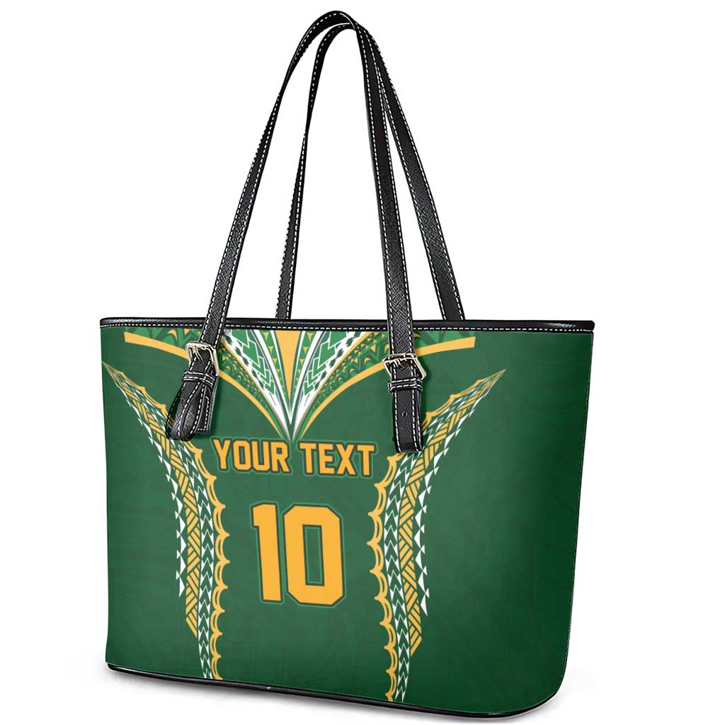 Custom Cook Islands Rugby League Leather Tote Bag Tatau Tribal Pattern-Special Edition Green Color