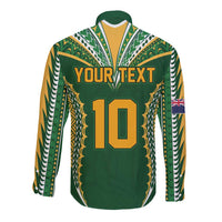 Custom Cook Islands Rugby League Long Sleeve Button Shirt Tatau Tribal Pattern-Special Edition Green Color