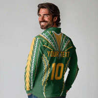 Custom Cook Islands Rugby League Long Sleeve Polo Shirt Tatau Tribal Pattern-Special Edition Green Color