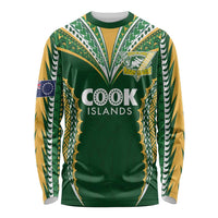 Custom Cook Islands Rugby League Long Sleeve Shirt Tatau Tribal Pattern-Special Edition Green Color