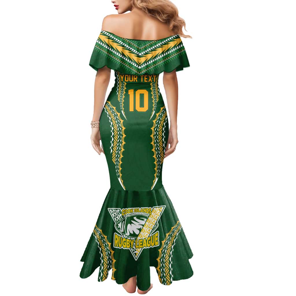 Custom Cook Islands Rugby League Mermaid Dress Tatau Tribal Pattern-Special Edition Green Color