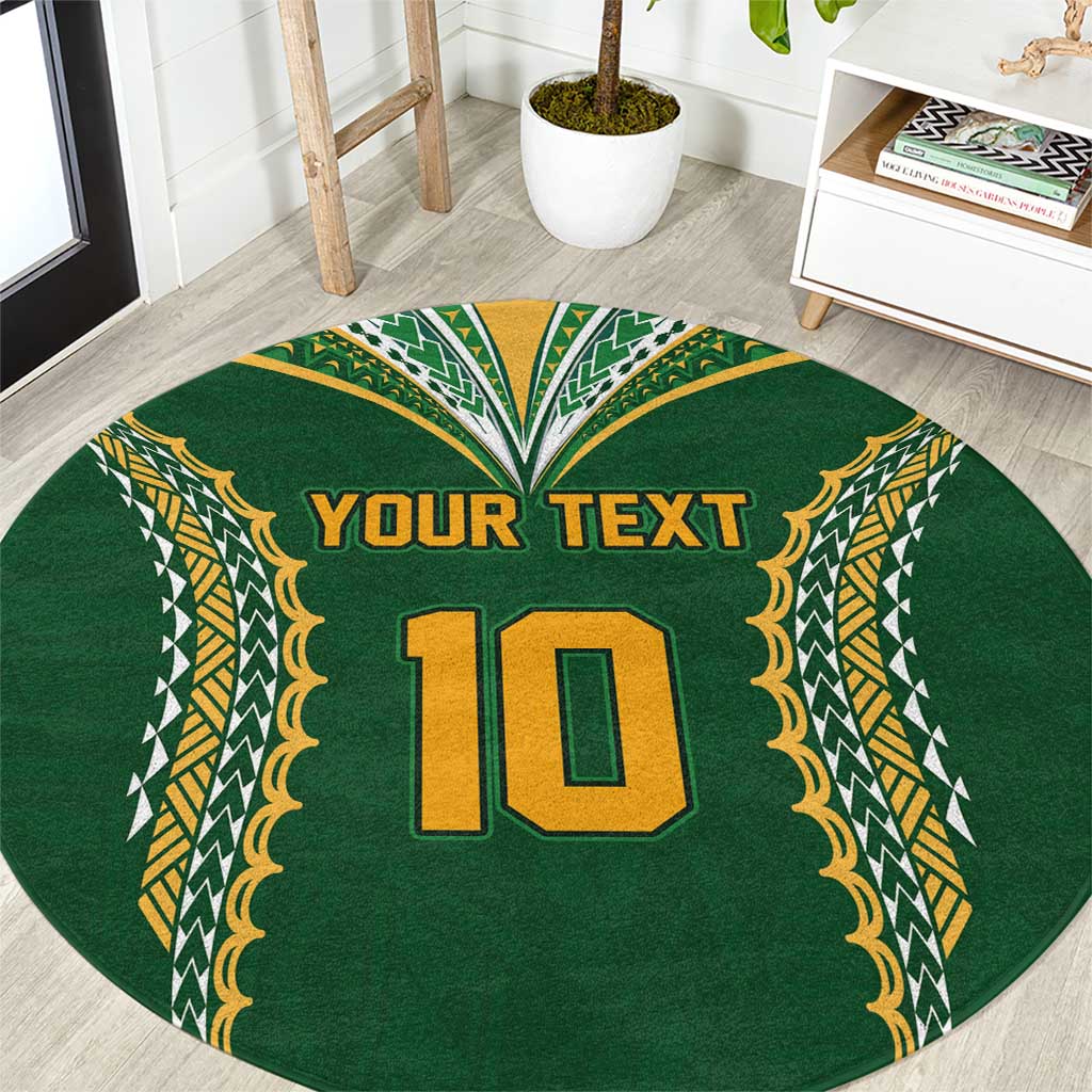 Custom Cook Islands Rugby League Round Carpet Tatau Tribal Pattern-Special Edition Green Color