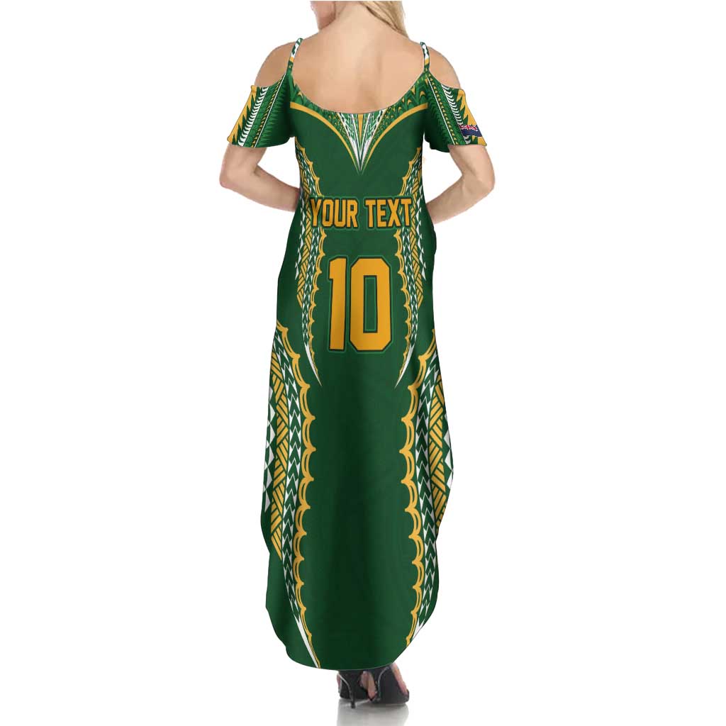 Custom Cook Islands Rugby League Summer Maxi Dress Tatau Tribal Pattern-Special Edition Green Color