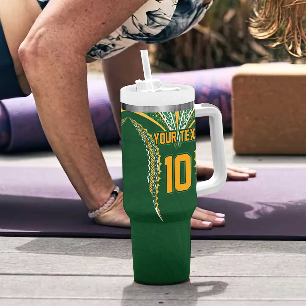 Custom Cook Island Rugby League 2025 Tumbler With Handle Tatau Tribal Pattern-Special Edition Green Color