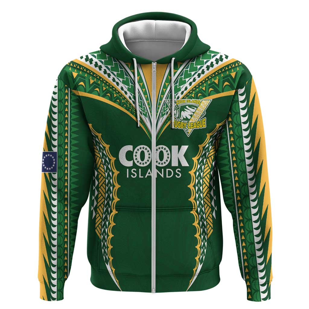Custom Cook Islands Rugby League Zip Hoodie Tatau Tribal Pattern-Special Edition Green Color