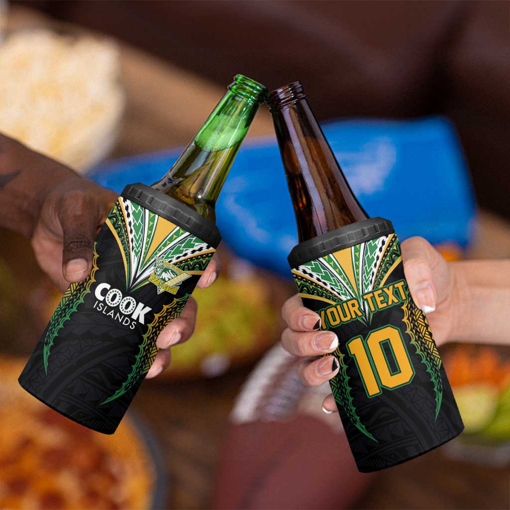 Custom Cook Island Rugby League 2025 4 in 1 Can Cooler Tumbler Tatau Tribal Pattern-Special Edition Black Color