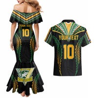 Custom Cook Islands Rugby League Couples Matching Mermaid Dress and Hawaiian Shirt Tatau Tribal Pattern-Special Edition Black Color