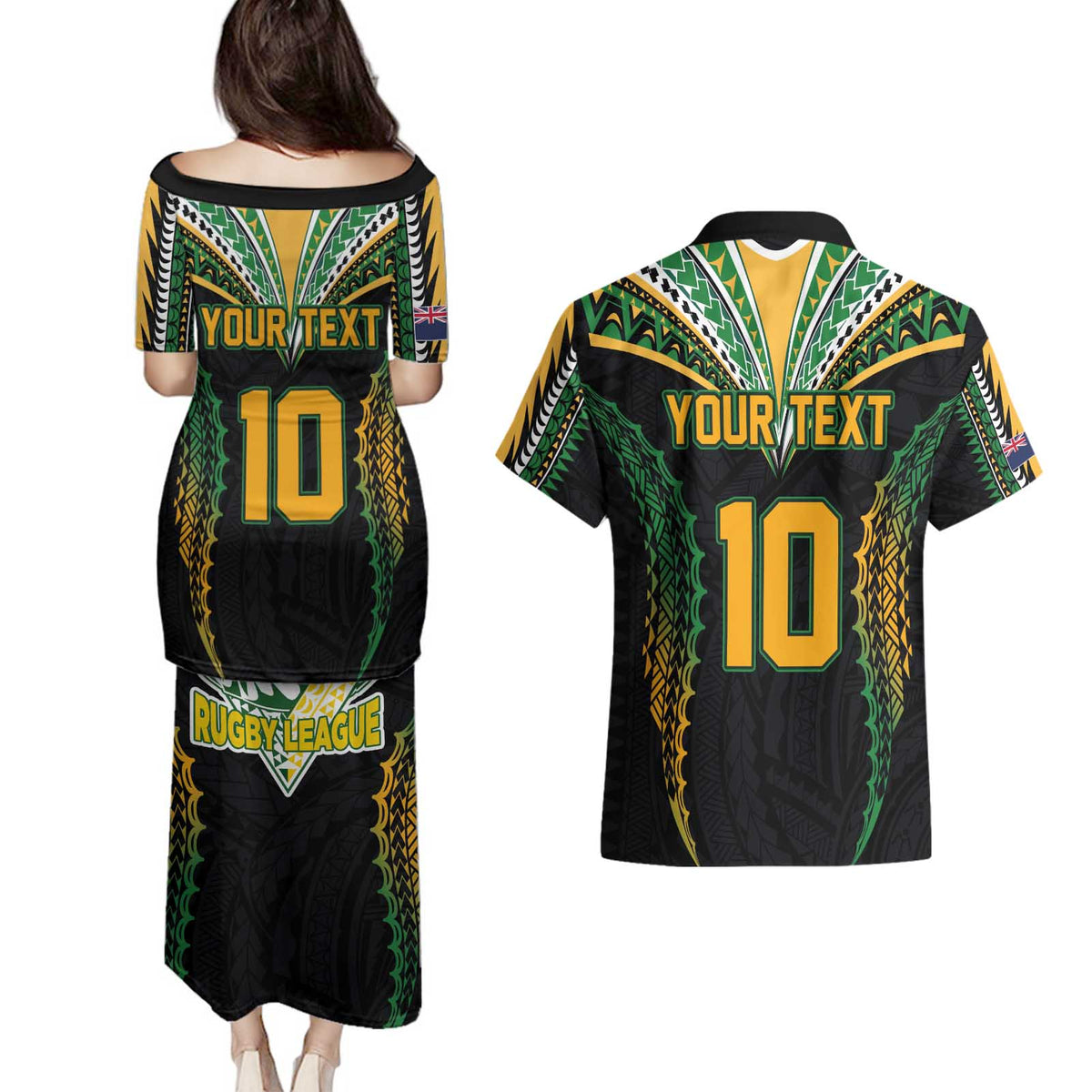 Custom Cook Islands Rugby League Couples Matching Puletasi and Hawaiian Shirt Tatau Tribal Pattern-Special Edition Black Color