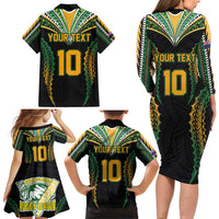 Custom Cook Islands Rugby League Family Matching Long Sleeve Bodycon Dress and Hawaiian Shirt Tatau Tribal Pattern-Special Edition Black Color