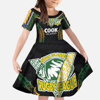 Custom Cook Islands Rugby League Family Matching Mermaid Dress and Hawaiian Shirt Tatau Tribal Pattern-Special Edition Black Color