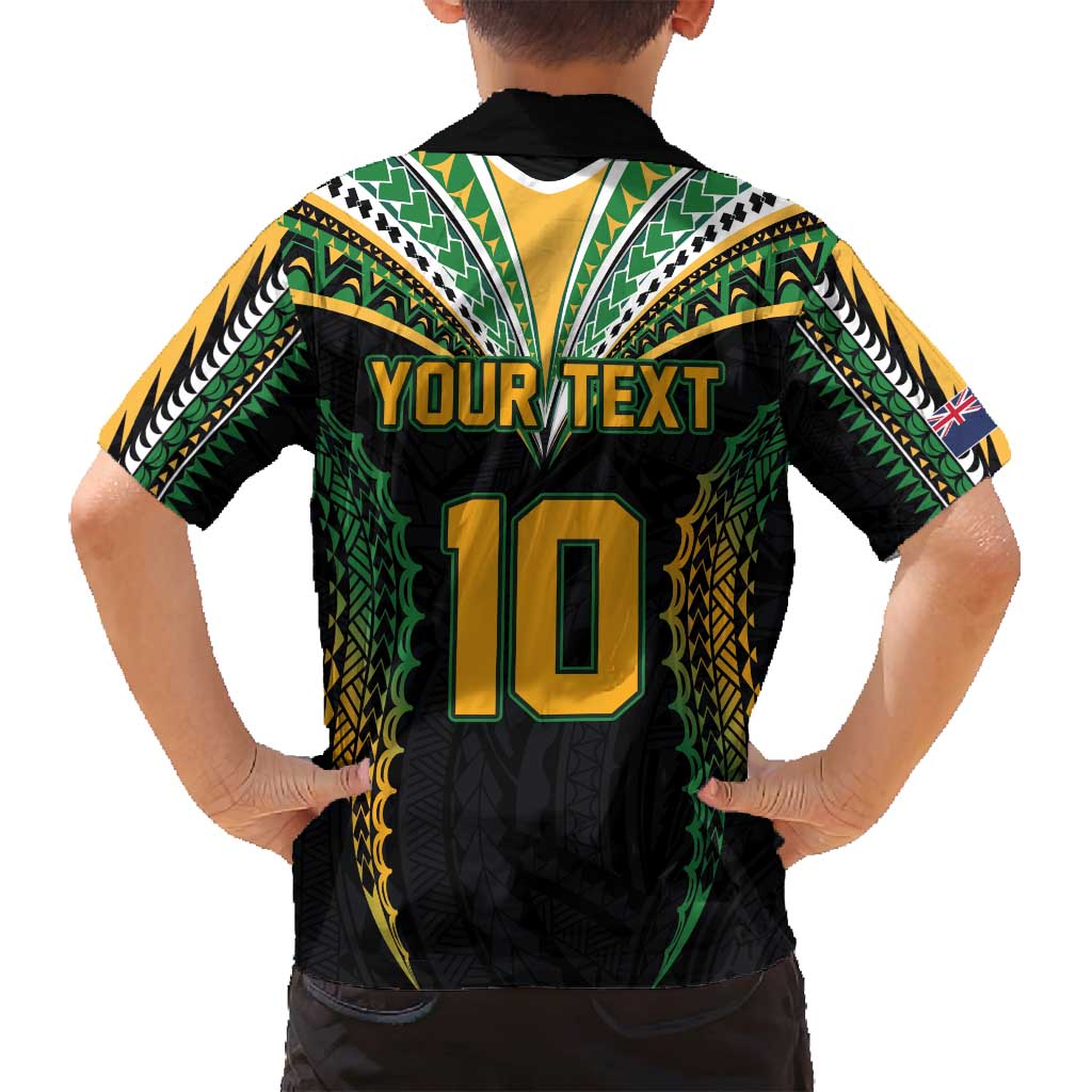 Custom Cook Islands Rugby League Family Matching Summer Maxi Dress and Hawaiian Shirt Tatau Tribal Pattern-Special Edition Black Color