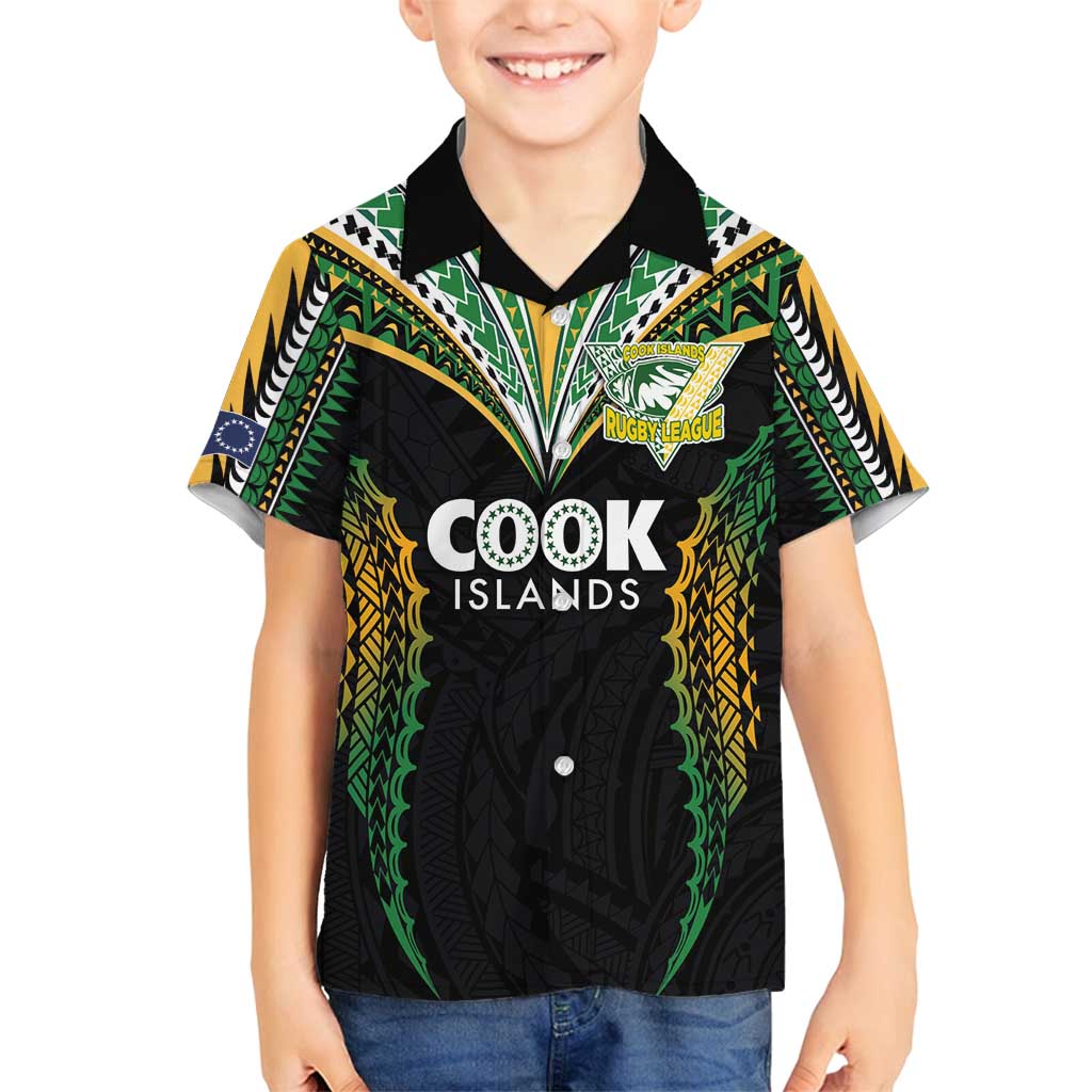 Custom Cook Islands Rugby League Family Matching Summer Maxi Dress and Hawaiian Shirt Tatau Tribal Pattern-Special Edition Black Color