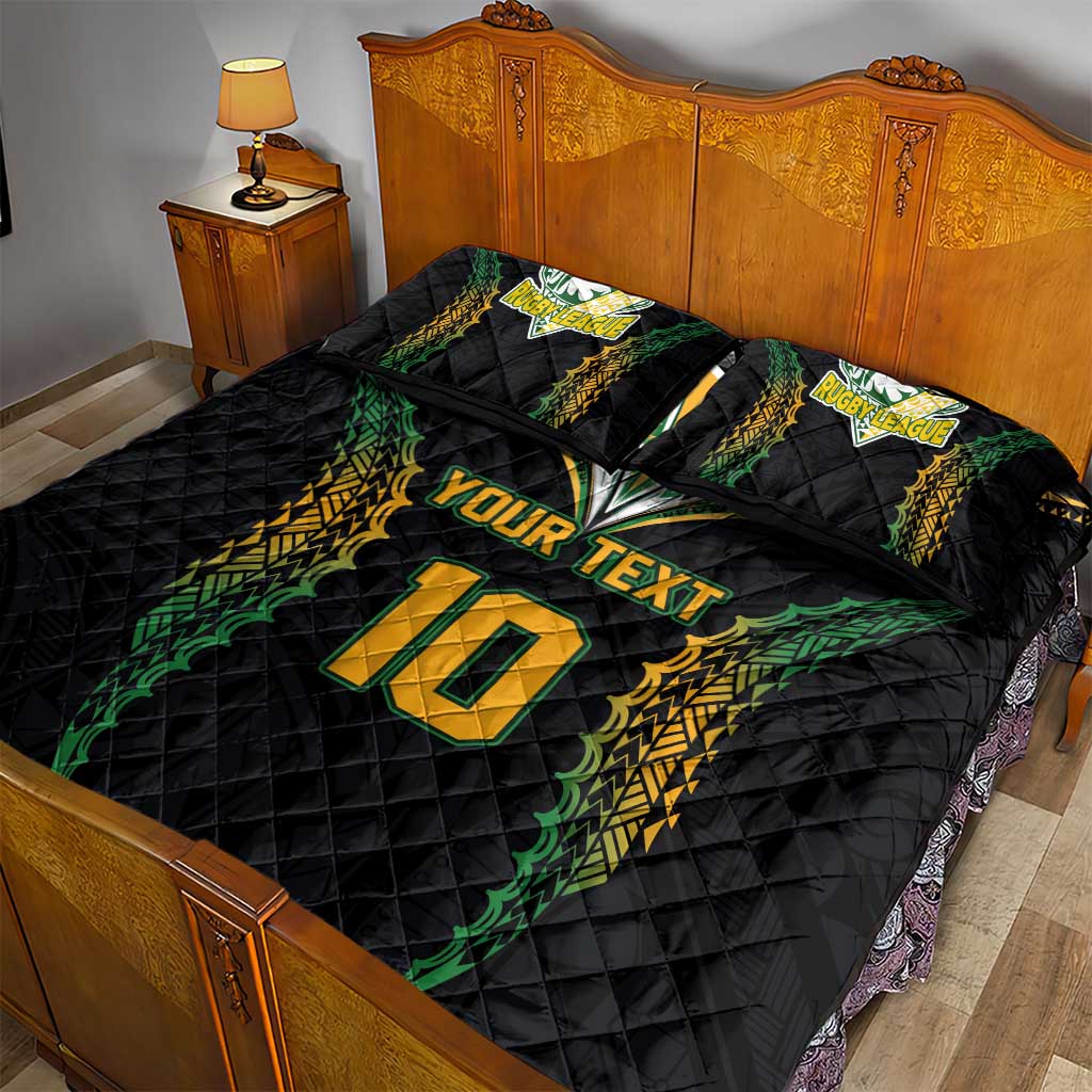 Custom Cook Islands Rugby League Quilt Bed Set Tatau Tribal Pattern-Special Edition Black Color