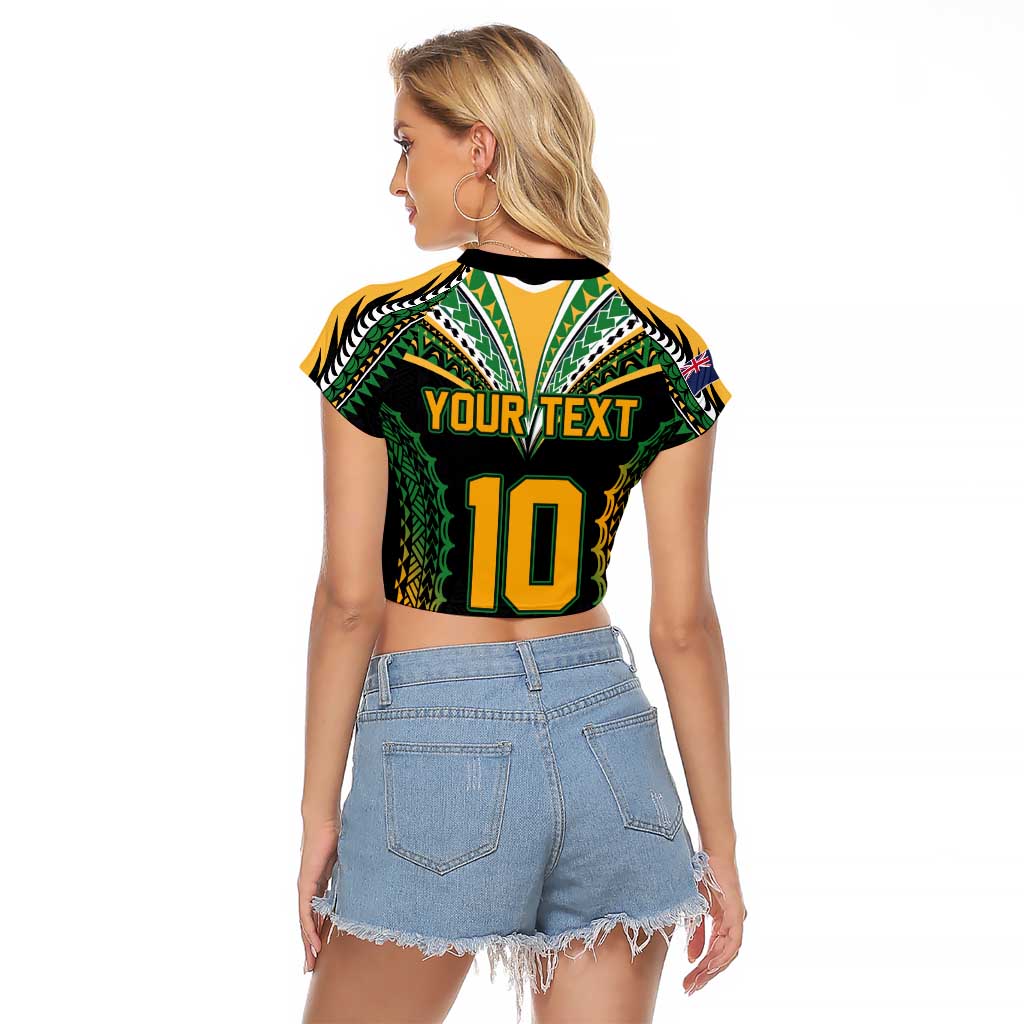 Custom Cook Islands Rugby League Raglan Cropped T Shirt Tatau Tribal Pattern-Special Edition Black Color LT03 - Polynesian Pride