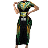 Custom Cook Islands Rugby League Short Sleeve Bodycon Dress Tatau Tribal Pattern-Special Edition Black Color