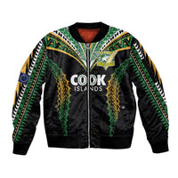 Custom Cook Islands Rugby League Sleeve Zip Bomber Jacket Tatau Tribal Pattern-Special Edition Black Color
