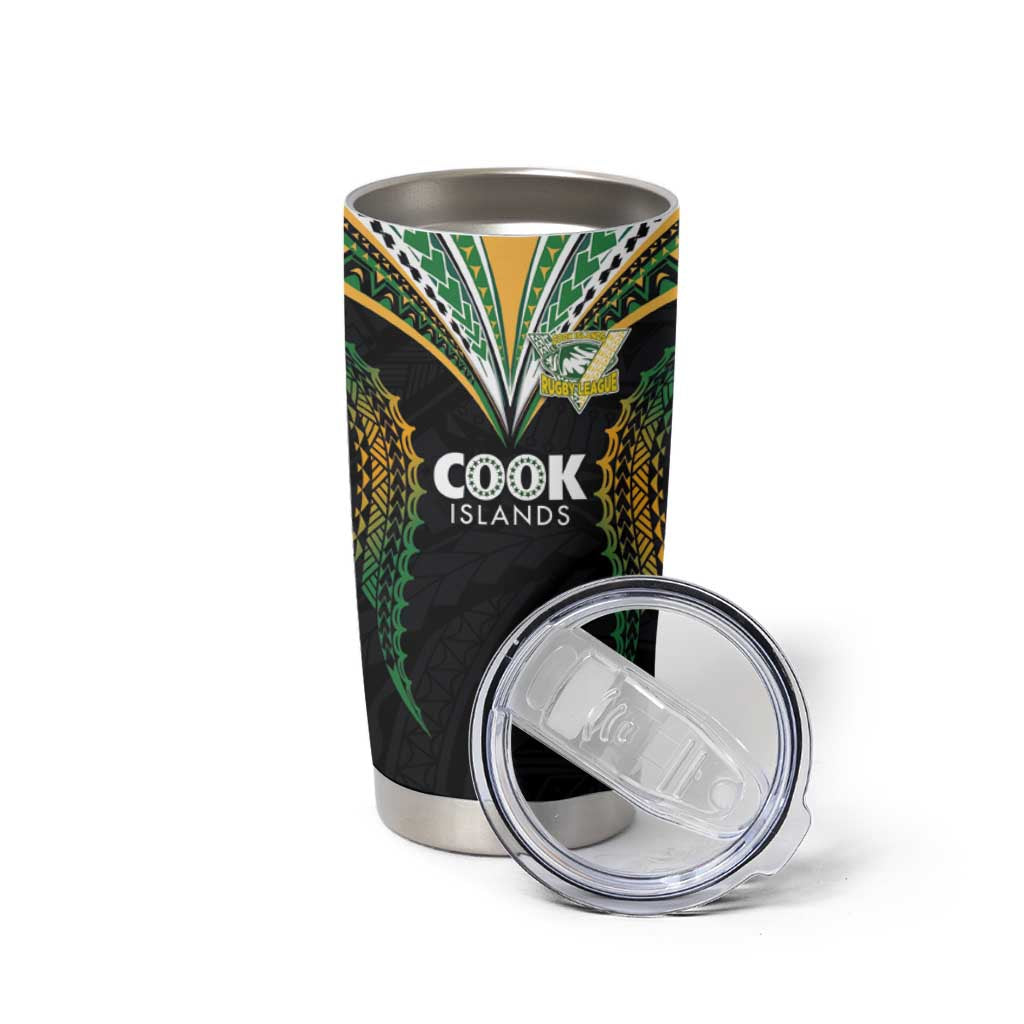 Custom Cook Island Rugby League 2025 Tumbler Cup Tatau Tribal Pattern-Special Edition Black Color