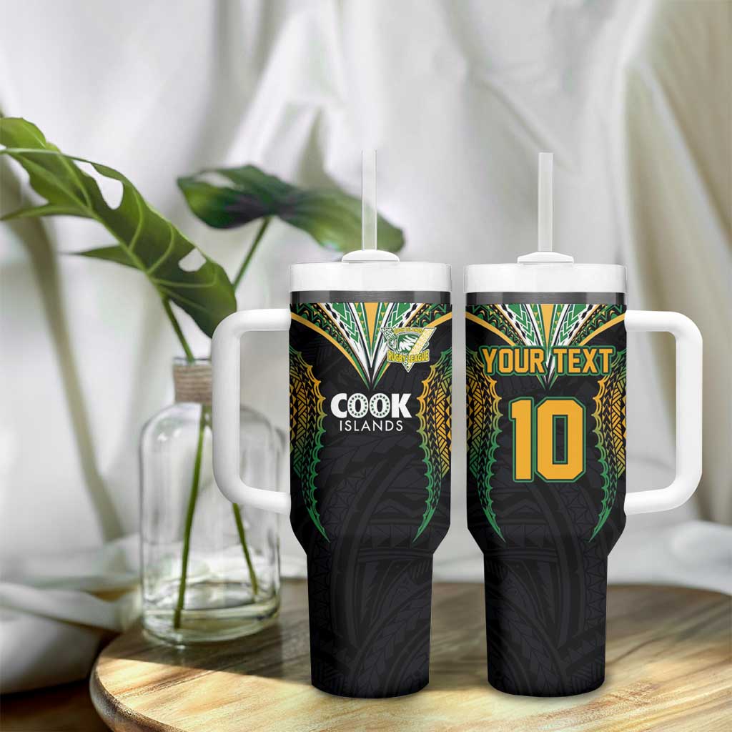 Custom Cook Island Rugby League 2025 Tumbler With Handle Tatau Tribal Pattern-Special Edition Black Color