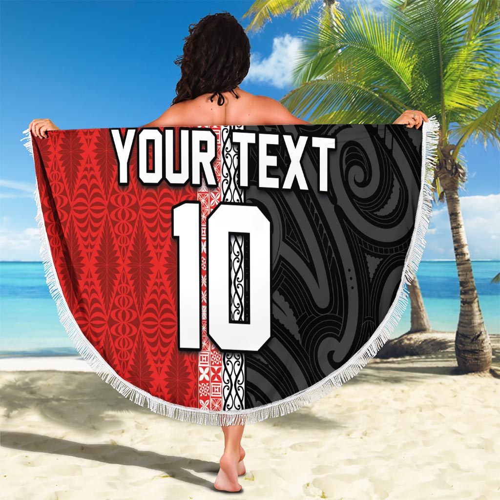Custom Tonga and New Zealand Rugby Beach Blanket Maori Mix Ngatu Pattern
