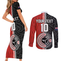 Custom Tonga and New Zealand Rugby Couples Matching Short Sleeve Bodycon Dress and Long Sleeve Button Shirt Maori Mix Ngatu Pattern
