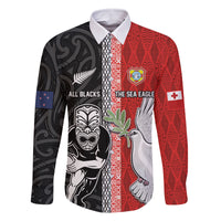 Custom Tonga and New Zealand Rugby Family Matching Off The Shoulder Long Sleeve Dress and Hawaiian Shirt Maori Mix Ngatu Pattern