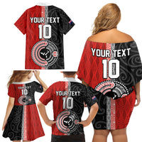 Custom Tonga and New Zealand Rugby Family Matching Off Shoulder Short Dress and Hawaiian Shirt Maori Mix Ngatu Pattern
