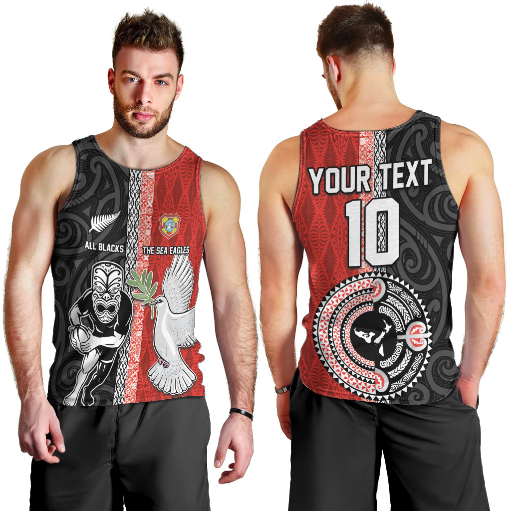 Custom Tonga and New Zealand Rugby Men Tank Top Maori Mix Ngatu Pattern