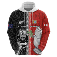 Custom Tonga and New Zealand Rugby Zip Hoodie Maori Mix Ngatu Pattern