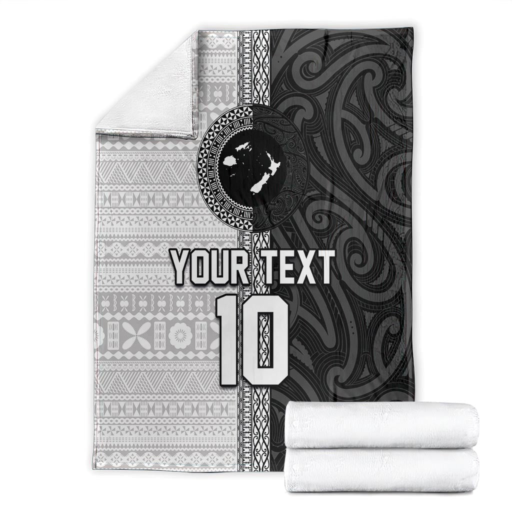 Custom Fiji and New Zealand Rugby Blanket Tapa Mix Maori Pattern